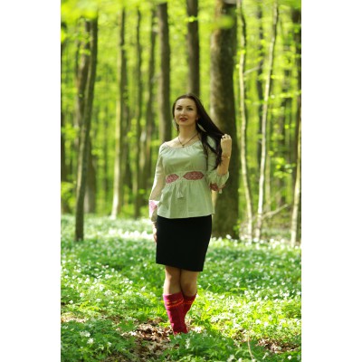 Embroidered blouse with hood "Medieval Green" 